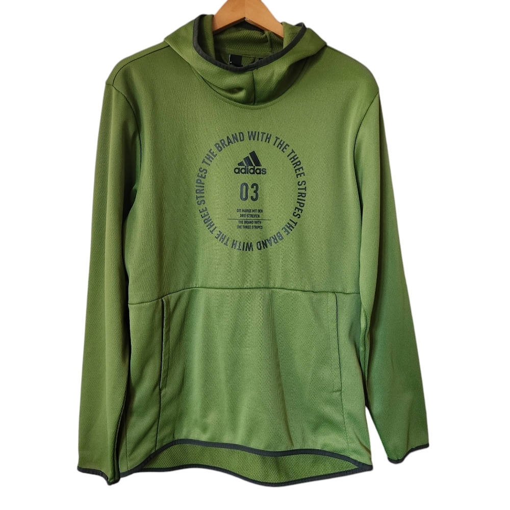 Adidas Team Issue Badge Of Sport Green Hoodie 3 Stripe Pullover Men's Size M